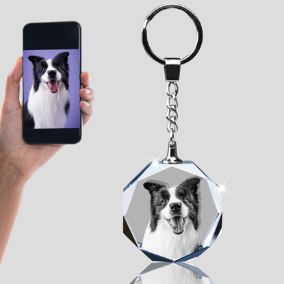 Picture of Personalized 2D or 3D Crystal Photo Keychain Gift in Octagon - Custom Photo Keychain - Pet Lover Gift