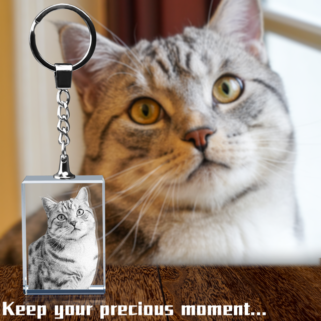 Picture of Personalized 2D or 3D Crystal Photo Keychain Gift in Rectangle - Custom Photo Keychain - Pet Lover Gift