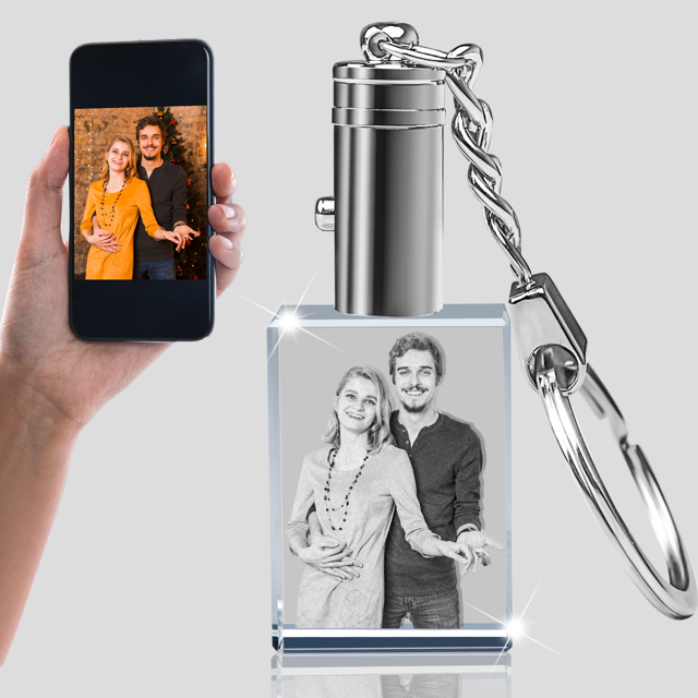 Picture of Personalized 2D or 3D Crystal Photo Keychain Gift in Rectangle - Custom Photo Keychain - Pet Lover Gift