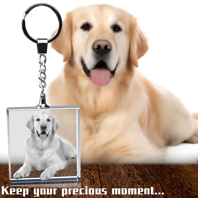 Picture of Personalized 2D or 3D Crystal Photo Keychain Gift in  Square - Custom Photo Keychain - Pet Lover Gift