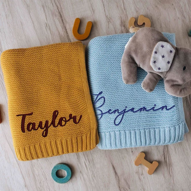 Picture of Custom Embroidered Baby Blanket - Baby Personalized Name Knit Blanket - Custom Baby Nap Blanket