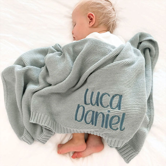 Picture of Custom Embroidered Baby Blanket - Custom Embroidered Name Car Blanket - Personalized Knitted Cotton Nap Blanket