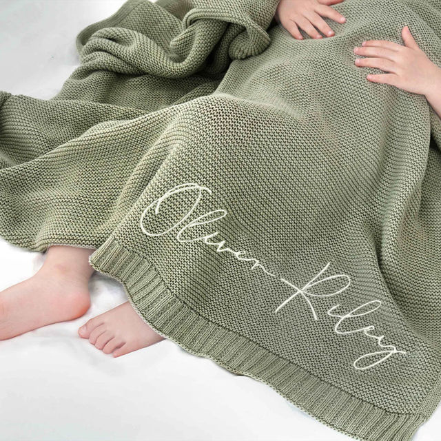 Picture of Custom Embroidered Baby Blanket - Custom Embroidered Name Car Blanket - Personalized Knitted Cotton Nap Blanket