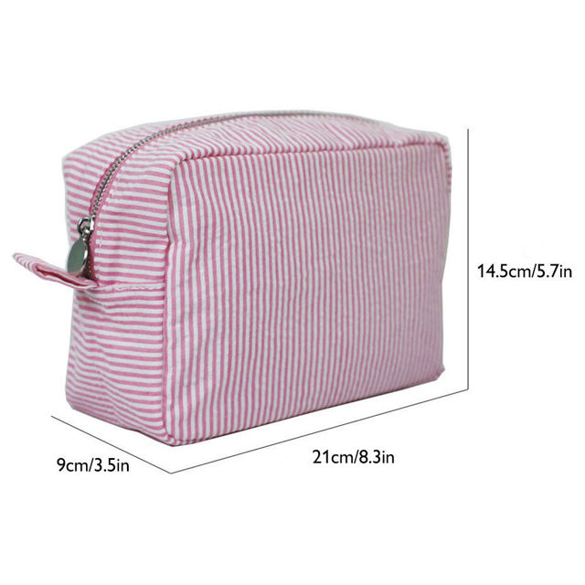 Picture of Personalized embroidered striped cosmetic bag - customized seersucker storage cosmetic bag - personalized travel business trip portable storage bag