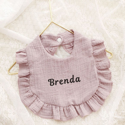 Picture of Custom Embroidered Baby Bibs - Custom Embroidered Ruffle Bibs - Personalized Baby Cotton Bibs