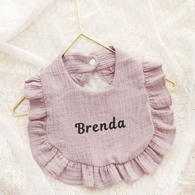 Picture of Custom Embroidered Baby Bibs - Custom Embroidered Ruffle Bibs - Personalized Baby Cotton Bibs