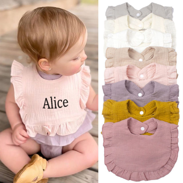 Picture of Custom Embroidered Baby Bibs - Custom Embroidered Ruffle Bibs - Personalized Baby Cotton Bibs