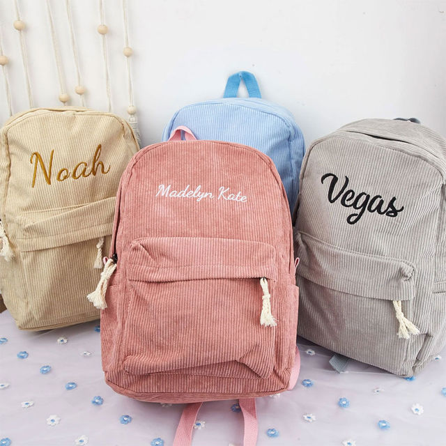 Picture of Personalized Canvas Backpack - Custom Embroidered Backpack - High School Backpack - Custom Embroidered Preppy Backpack