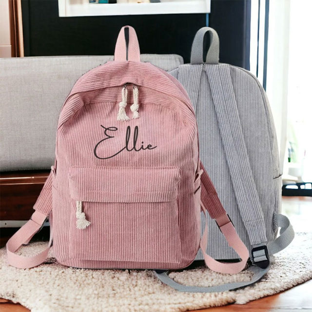 Picture of Personalized Canvas Backpack - Custom Embroidered Backpack - High School Backpack - Custom Embroidered Preppy Backpack