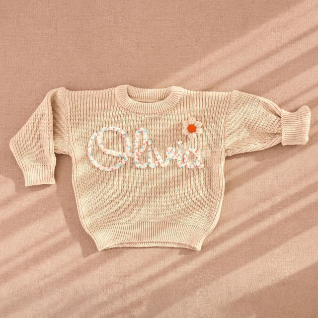 Picture of Personalised Baby and Toddler Embroidered Sweaters - Custom Name Embroidered Sweaters - Custom Knitted Christmas Sweaters