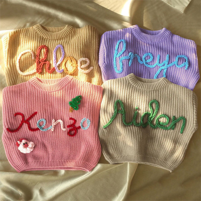 Picture of Personalised Baby and Toddler Embroidered Sweaters - Custom Name Embroidered Sweaters - Custom Knitted Christmas Sweaters