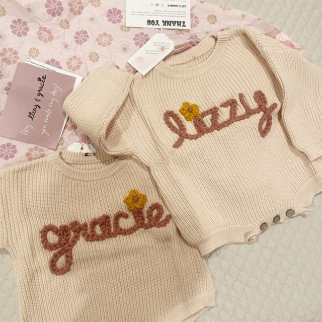 Picture of Personalized Baby and Toddler Personalized Embroidered Sweaters - Custom Name Embroidered Bodysuit Sweaters - Knitted Christmas Sweaters