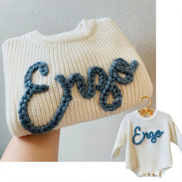 Picture of Personalized Baby and Toddler Personalized Embroidered Sweaters - Custom Name Embroidered Bodysuit Sweaters - Knitted Christmas Sweaters