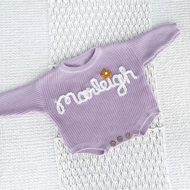 Picture of Personalized Baby and Toddler Personalized Embroidered Sweaters - Custom Name Embroidered Bodysuit Sweaters - Knitted Christmas Sweaters