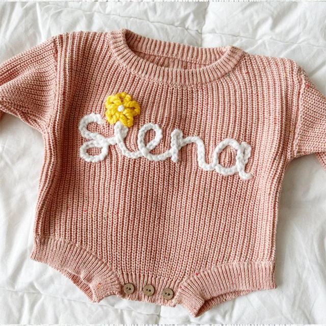 Picture of Personalized Baby and Toddler Personalized Embroidered Sweaters - Custom Name Embroidered Bodysuit Sweaters - Knitted Christmas Sweaters