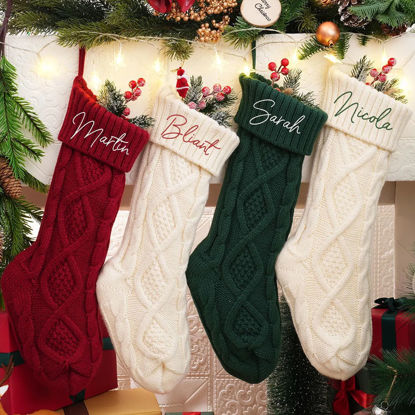 Picture of Personalised Christmas embroidered stockings - Custom family name Christmas stockings - Custom knitted Christmas stockings