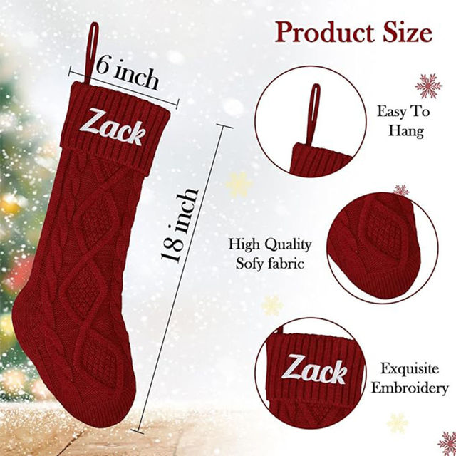 Picture of Personalised Christmas embroidered stockings - Custom family name Christmas stockings - Custom knitted Christmas stockings