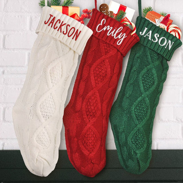 Picture of Personalised Christmas embroidered stockings - Custom family name Christmas stockings - Custom knitted Christmas stockings