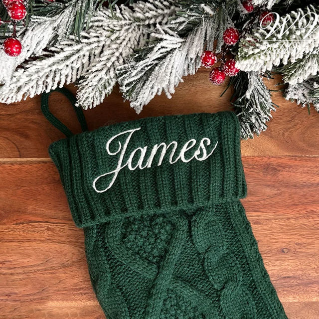 Picture of Personalised Christmas embroidered stockings - Custom family name Christmas stockings - Custom knitted Christmas stockings