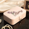 Picture of Custom Birth Month Flower Travel Jewelry Case - Personalized Travel box for Rings Earrings and Necklace