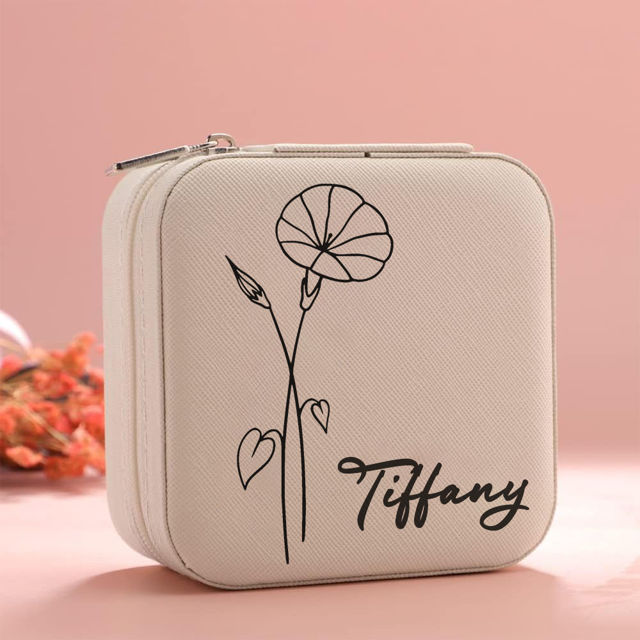 Picture of Custom Birth Month Flower Travel Jewelry Box - Personalized Small Travel case - Bridesmaid Gift - Wedding Gift