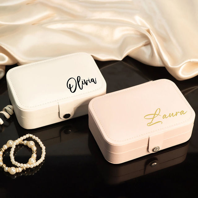 Picture of Custom Travel Jewelry Case - Personalized Travel Box with Name -  Best Bridesmaid Gift