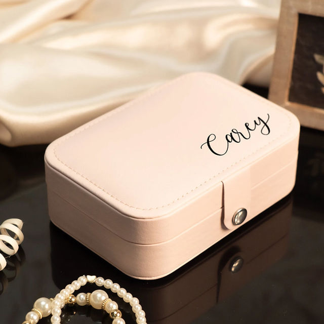 Picture of Custom Travel Jewelry Case - Personalized Travel Box with Name -  Best Bridesmaid Gift