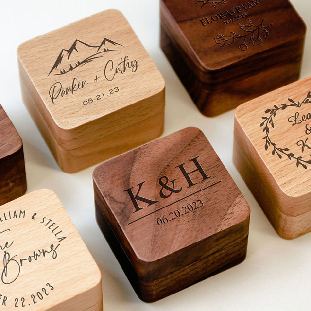 Picture of Custom Wooden Wedding Ring Box - Personalized Engagement Ring Box