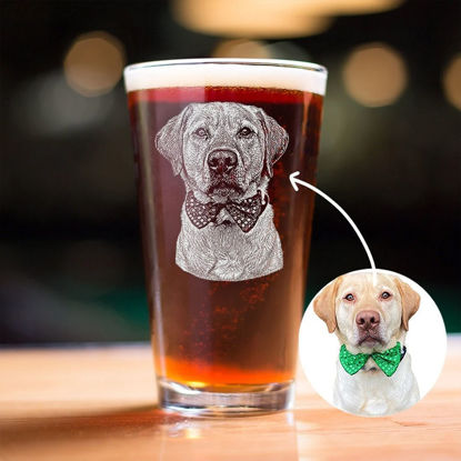 Picture of Custom Lasered Pint Glass Cup - Personalized Glass with Photo - Best Gift for Father's Day, Anniversary or Pet Person