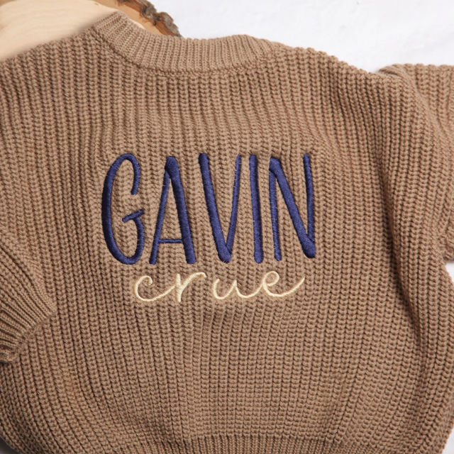 Picture of Personalized Embroidered Name Sweater for Child - Custom Embroidery Sweaters - Knitted Xmas Sweater