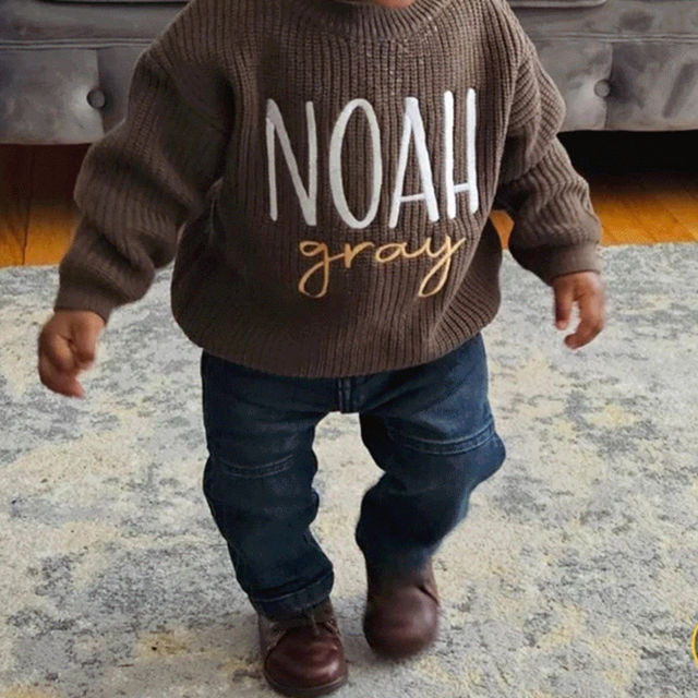 Picture of Personalized Embroidered Name Sweater for Child - Custom Embroidery Sweaters - Knitted Xmas Sweater