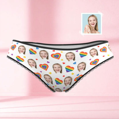 Picture of Custom Face Women's Panties Rainbow Hearts - Best Gift for Her