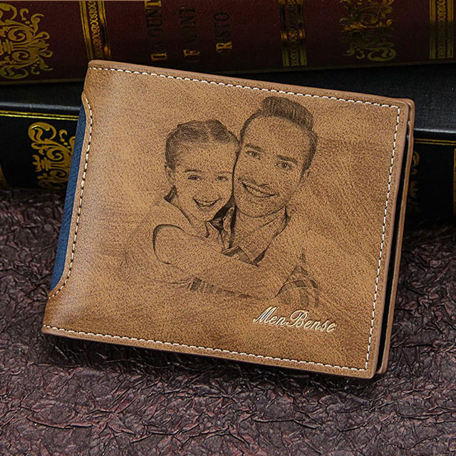 Picture of Custom Engraved Trifold Wallet - Personalized Photo Wallet for Men - Christmas or Father's day Gift