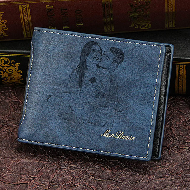 Picture of Custom Engraved Trifold Wallet - Personalized Photo Wallet for Men - Christmas or Father's day Gift