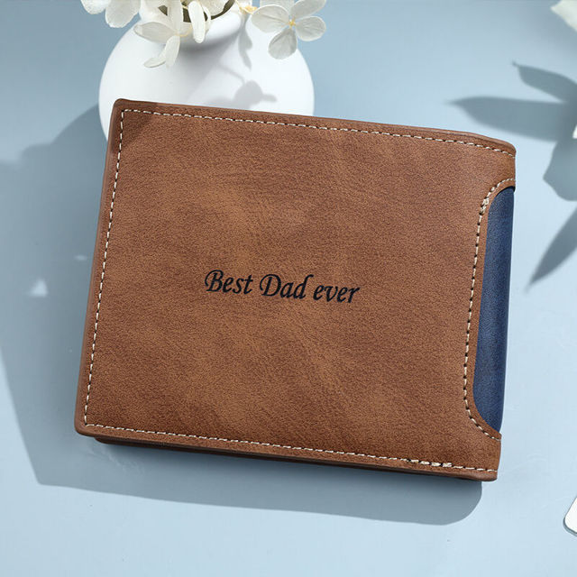 Picture of Custom Engraved Trifold Wallet - Personalized Photo Wallet for Men - Christmas or Father's day Gift