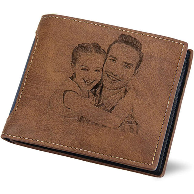 Picture of Custom Engraved Trifold Wallet - Personalized Photo Wallet for Men - Christmas or Father's day Gift