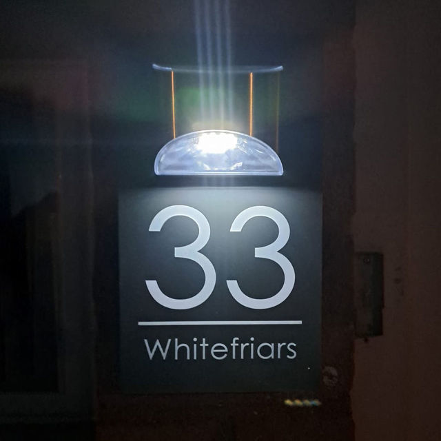 Picture of Custom Printing Black house sign with solar light - Acrylic Number Door Signs Plaque - LED Lit Number