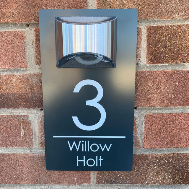 Picture of Custom Printing Black house sign with solar light - Acrylic Number Door Signs Plaque - LED Lit Number