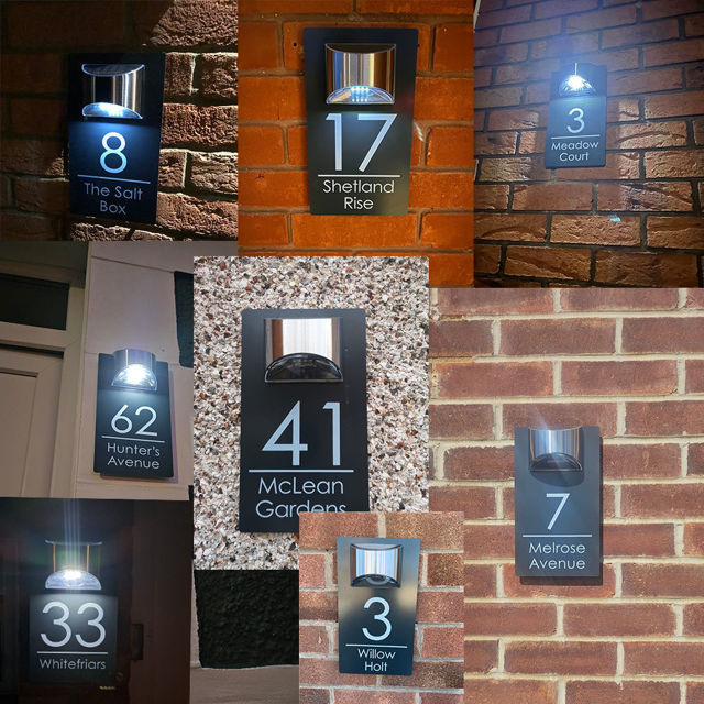 Picture of Custom Printing Black house sign with solar light - Acrylic Number Door Signs Plaque - LED Lit Number