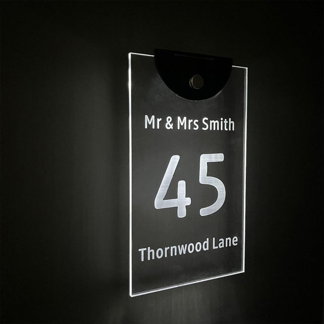 Picture of Custom Printing House Sign with Solar Light - Rectangle Acrylic Number Door Signs Plaque - LED Lit Number