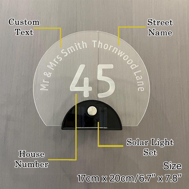 Picture of Custom Printing House Sign with Solar Light - Round Acrylic Number Door Signs Plaque - LED Lit Number