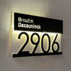 Picture of Custom Black House Sign with Solar Light - Lasered Acrylic Number Door Signs - LED Lit Number