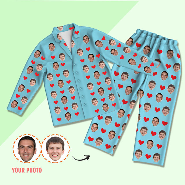 Picture of Personalized pajamas Customized photo pajamas Customized family pajamas complete set - full of loves