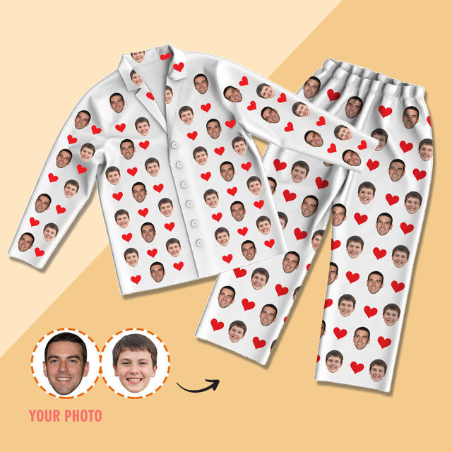 Picture of Personalized pajamas Customized photo pajamas Customized family pajamas complete set - full of loves