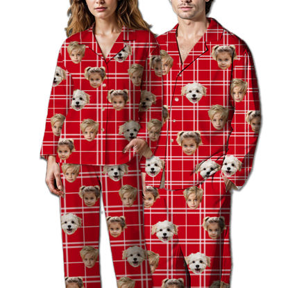 Picture of Personalized Pajamas Customized photo plaid pajamas Customized casual home pajamas complete set