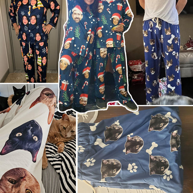 Imagen de Pijamas personalizados Pijamas personalizados Pijamas personalizados con foto de mascota Pijamas familiares personalizados conjunto completo - Dog Paws