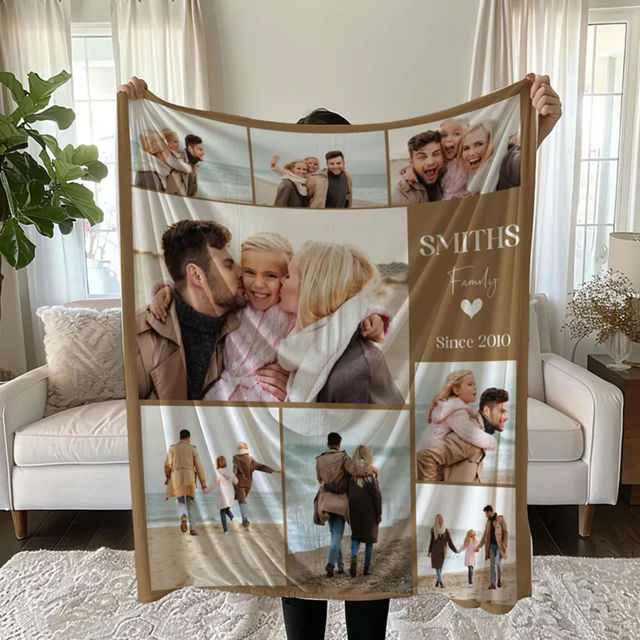 Picture of Custom Family Photo Blanket - Personalized Blanket with Family Name - Best Birthday Gift