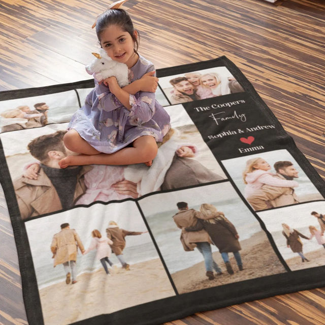 Picture of Custom Family Photo Blanket - Personalized Blanket with Family Name - Best Birthday Gift