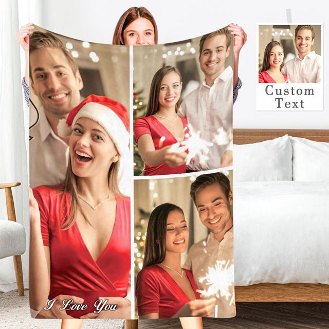 Picture of Custom Photo Blanket | Personalized Holiday Couple Photo Blanket | Warm Christmas Gift