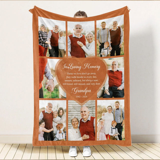 Picture of Custom Memorial Photo Blanket with Text - Personalized Photo Blanket - Memorial Gift